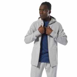 Bluza Z Kapturem Męskie Reebok Combat Legacy Full Zip Szare PL 41LXSTV